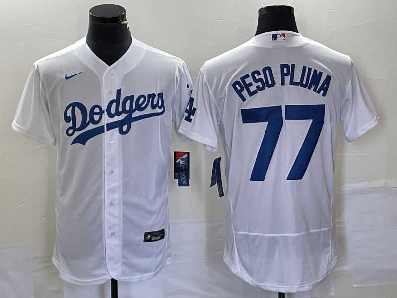 Men%27s Los Angeles Dodgers #77 Peso Pluma White Stitched Flex Base Nike Jersey->los angeles dodgers->MLB Jersey